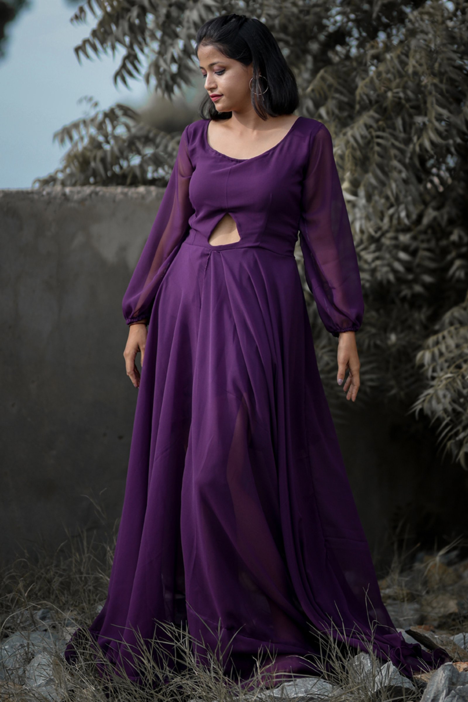 Designer Purple Color Pre Wedding Gown