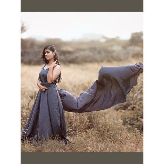 Designer Gray Pre Wedding Tail Gown