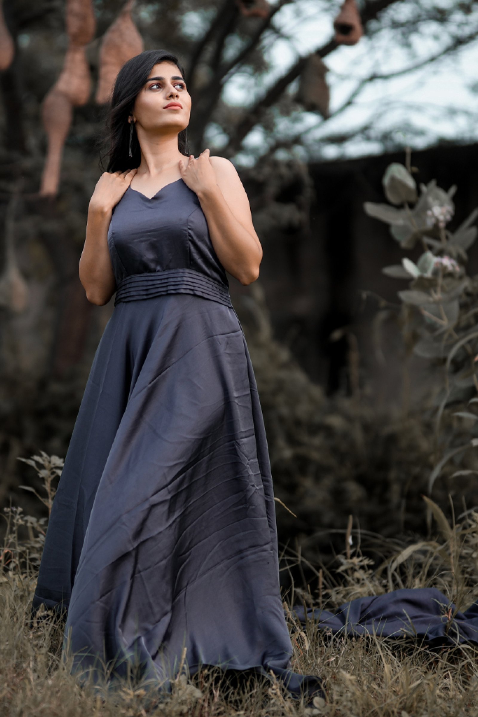Designer Gray Pre Wedding Tail Gown