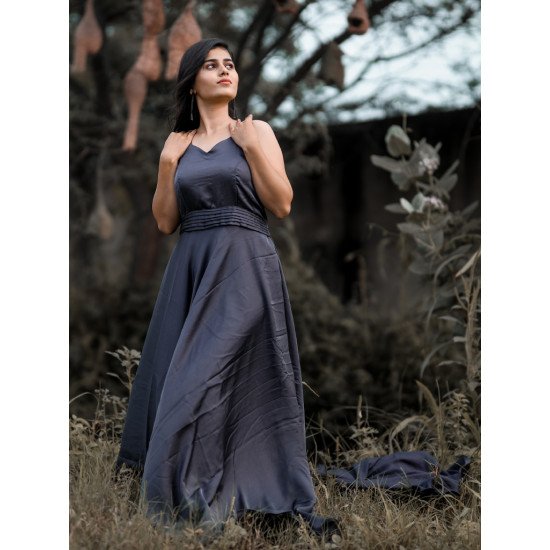 Designer Gray Pre Wedding Tail Gown