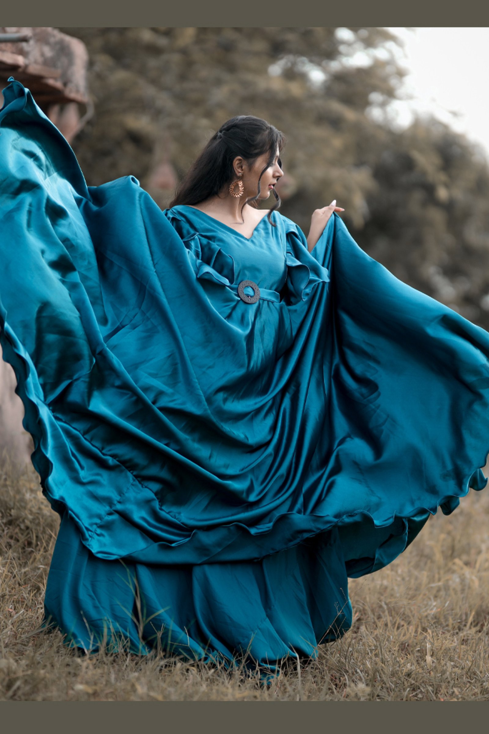 Designer Cyan Color Satan Gown