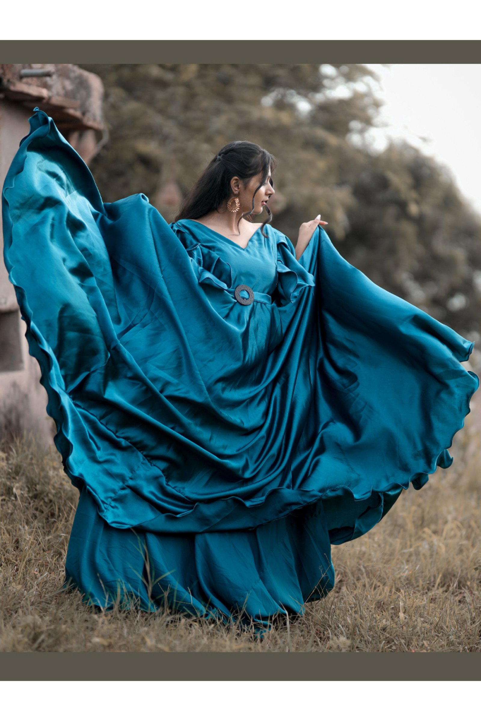 Designer Cyan Color Satan Gown