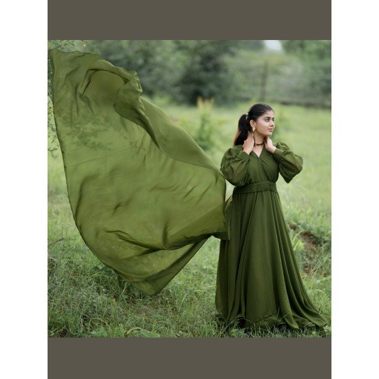 Designer Mehendi color Gown For Pre Wedding