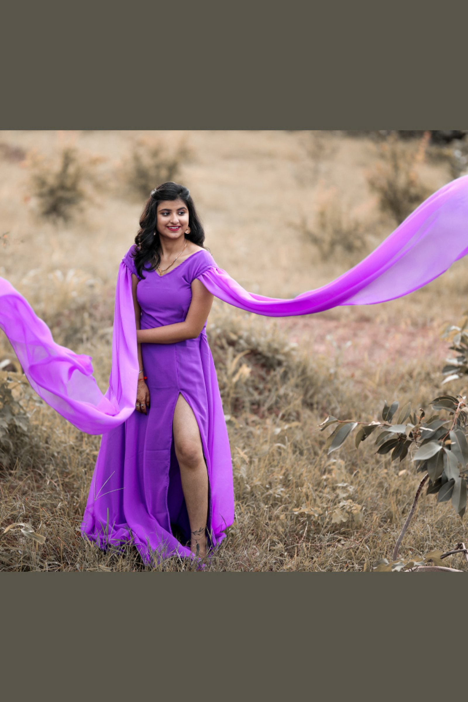 Designer Purple Color Pre Wedding Tail Gown