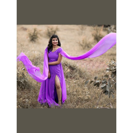 Designer Purple Color Pre Wedding Tail Gown