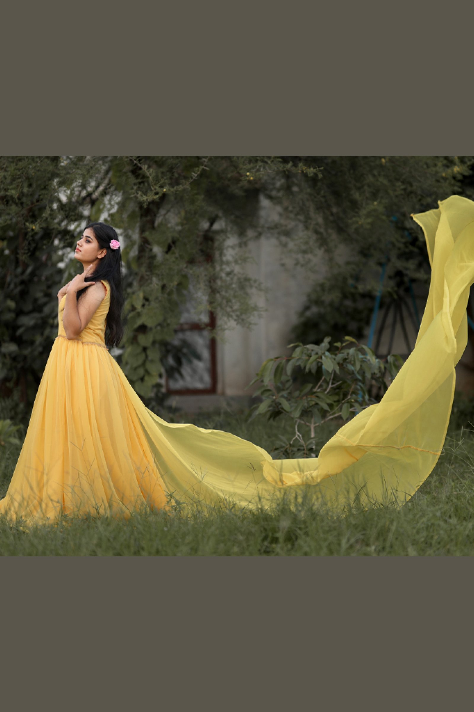 Designer Yellow Tail Gown For Pre Wedding
