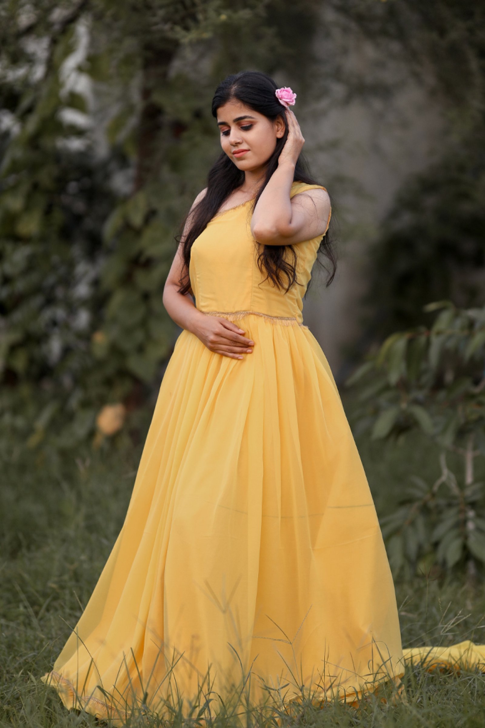 Designer Yellow Tail Gown For Pre Wedding