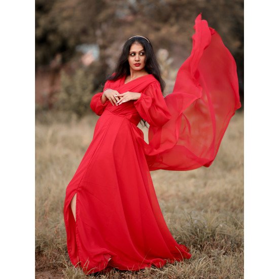 Designer Red Color Gown For Pre Wedding