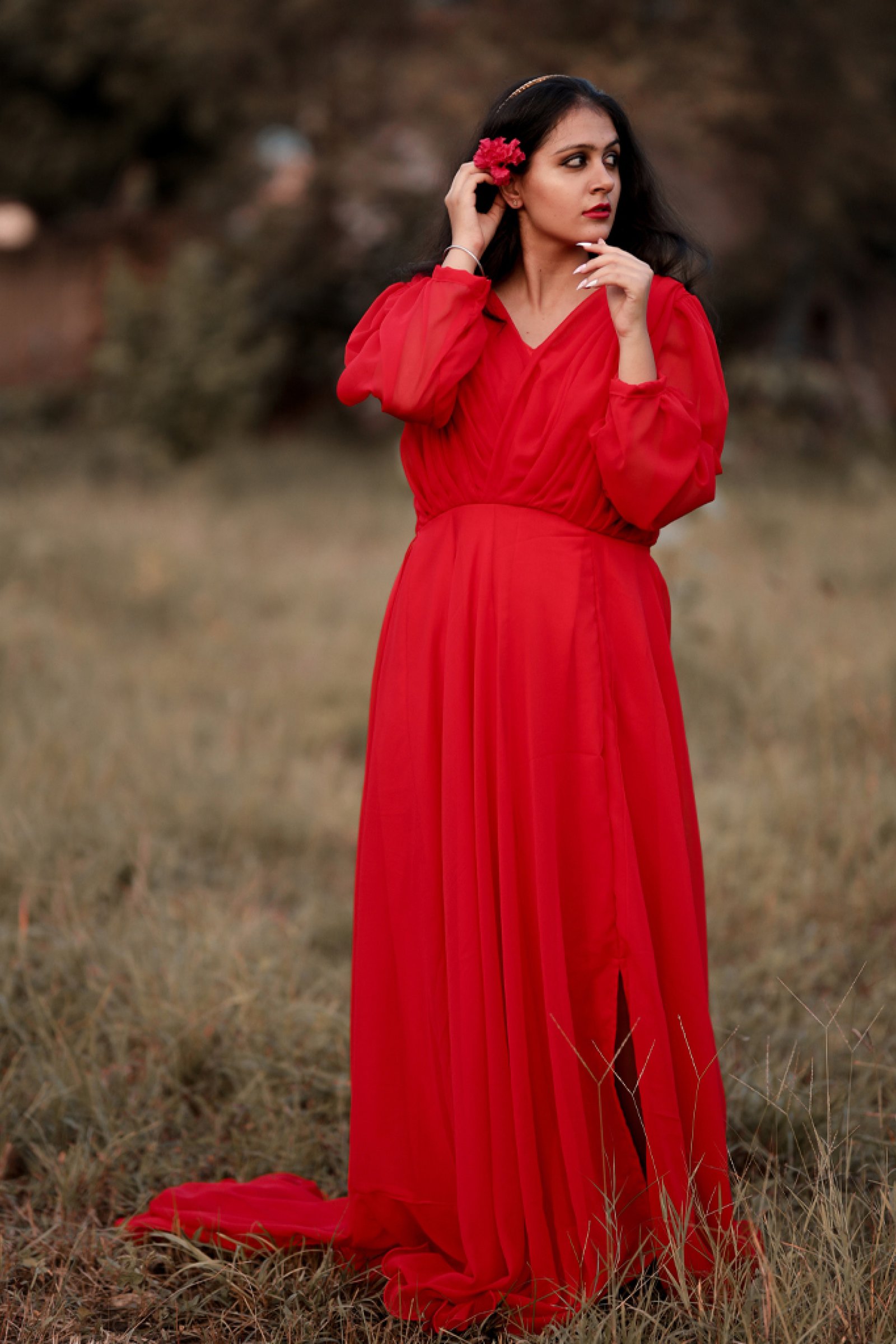 Designer Red Color Gown For Pre Wedding