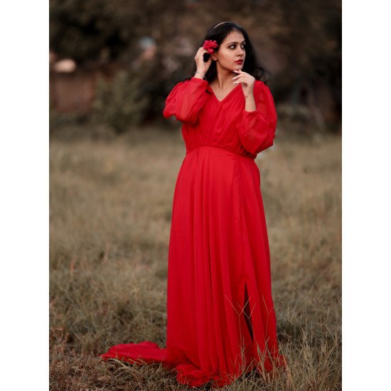 Designer Red Color Gown For Pre Wedding