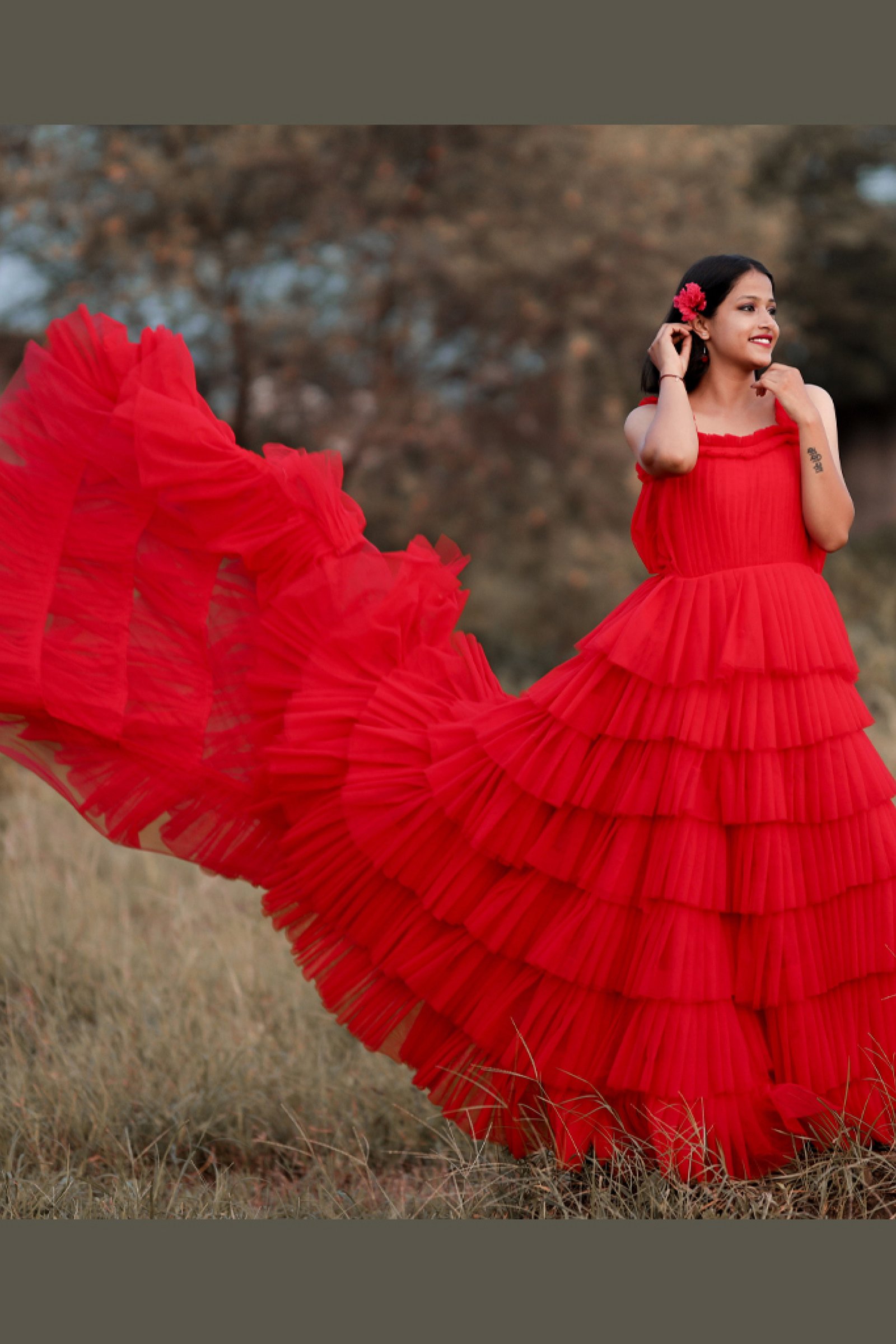 Designer MultiLayer Red Color Gown