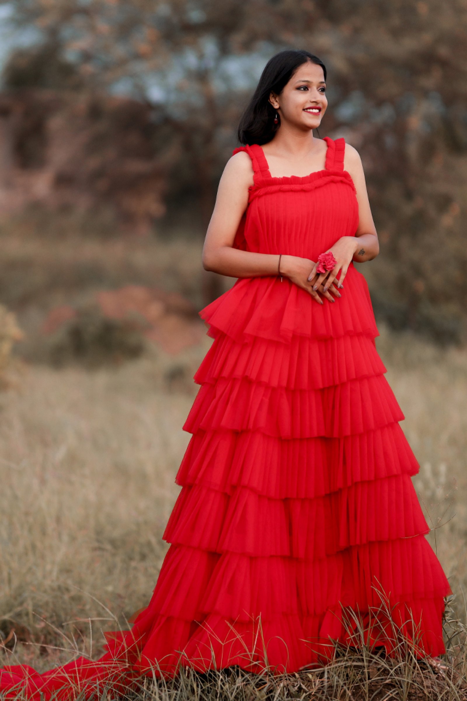 Designer MultiLayer Red Color Gown