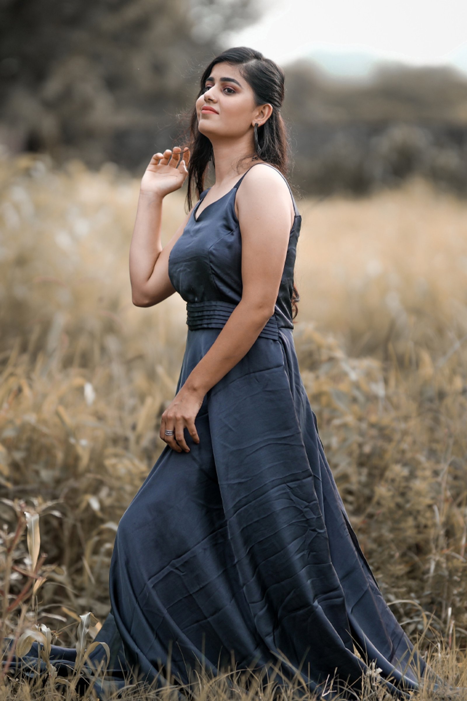 Designer Gray Pre Wedding Tail Gown