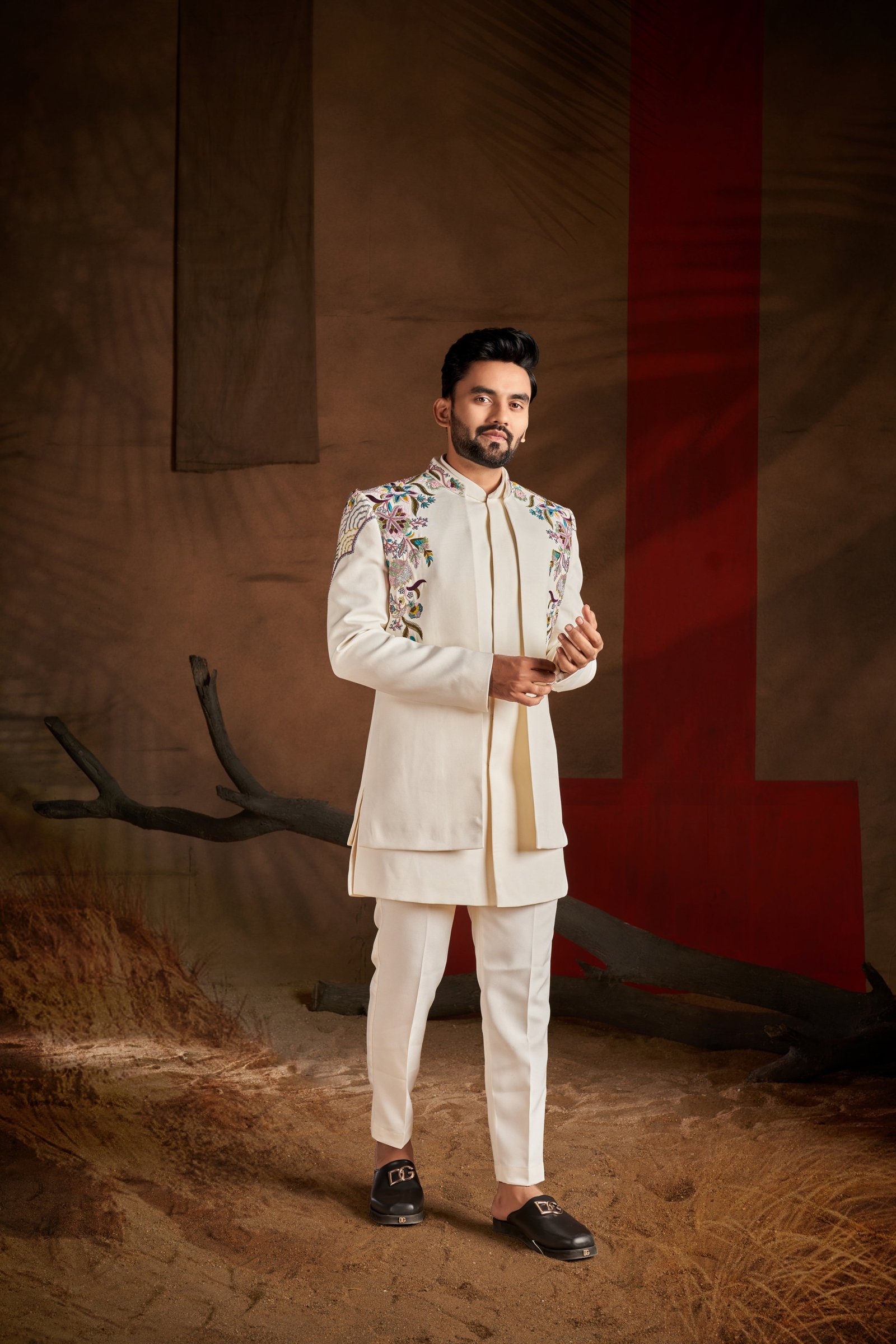 Designer Light Peach Handwork Short Pattern Indo For Wedding