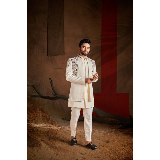 Designer Light Peach Handwork Short Pattern Indo For Wedding