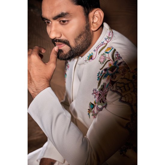 Designer Light Peach Handwork Short Pattern Indo For Wedding
