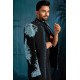 Designer Navy Blue Lion Handwork Short Pattern Indo For Wedding