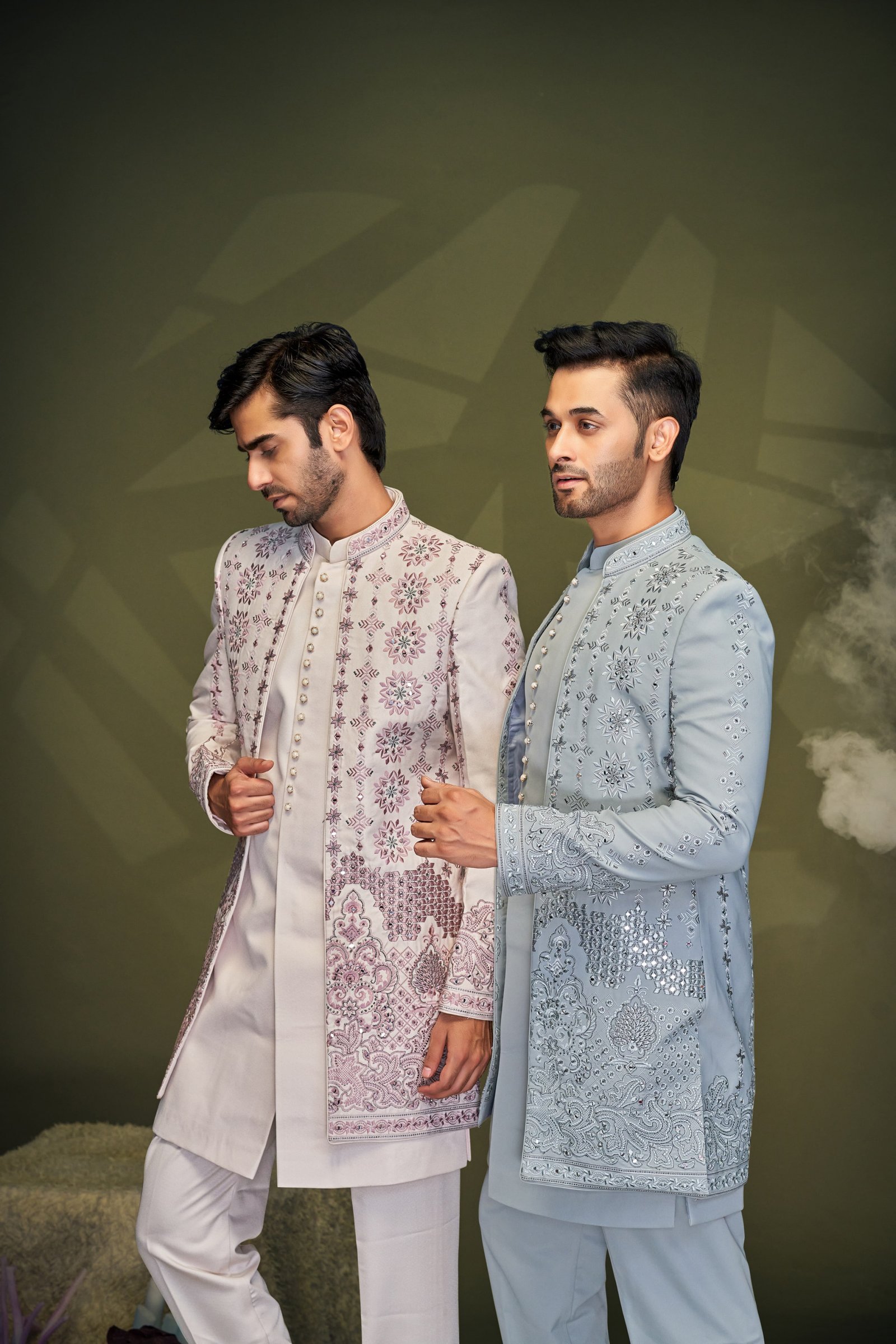 Designer Mirror Work Short Pattern Indowestern For Men