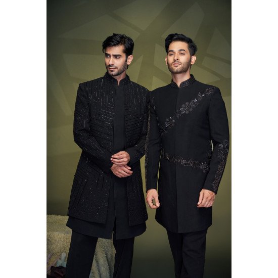 Designer Handwork Black IndoWestern For Wedding