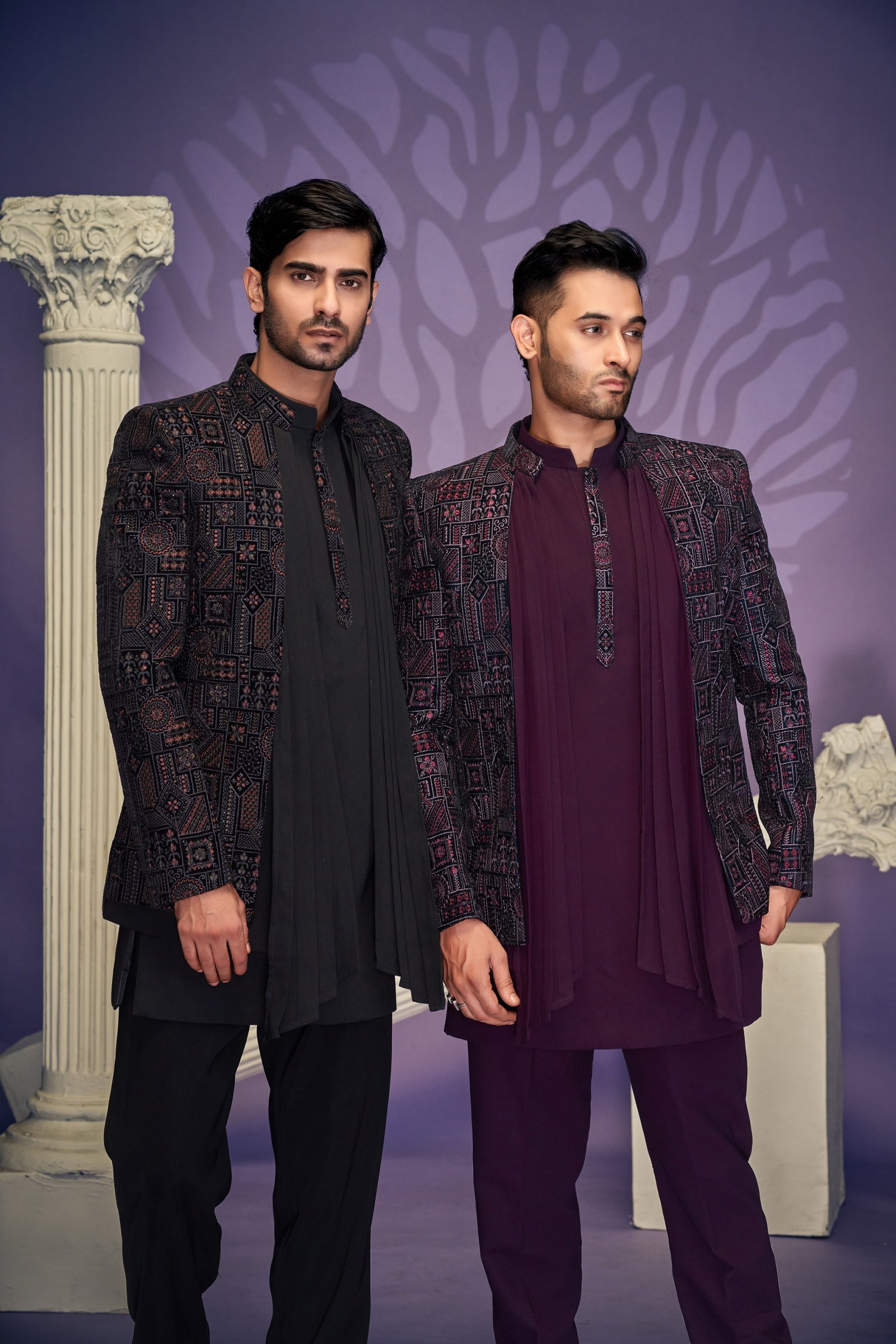 Double Pattern Embroidred Indowestern