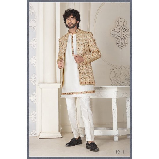 Designer Cream Mehroon Touch Short Pattern Indowestern