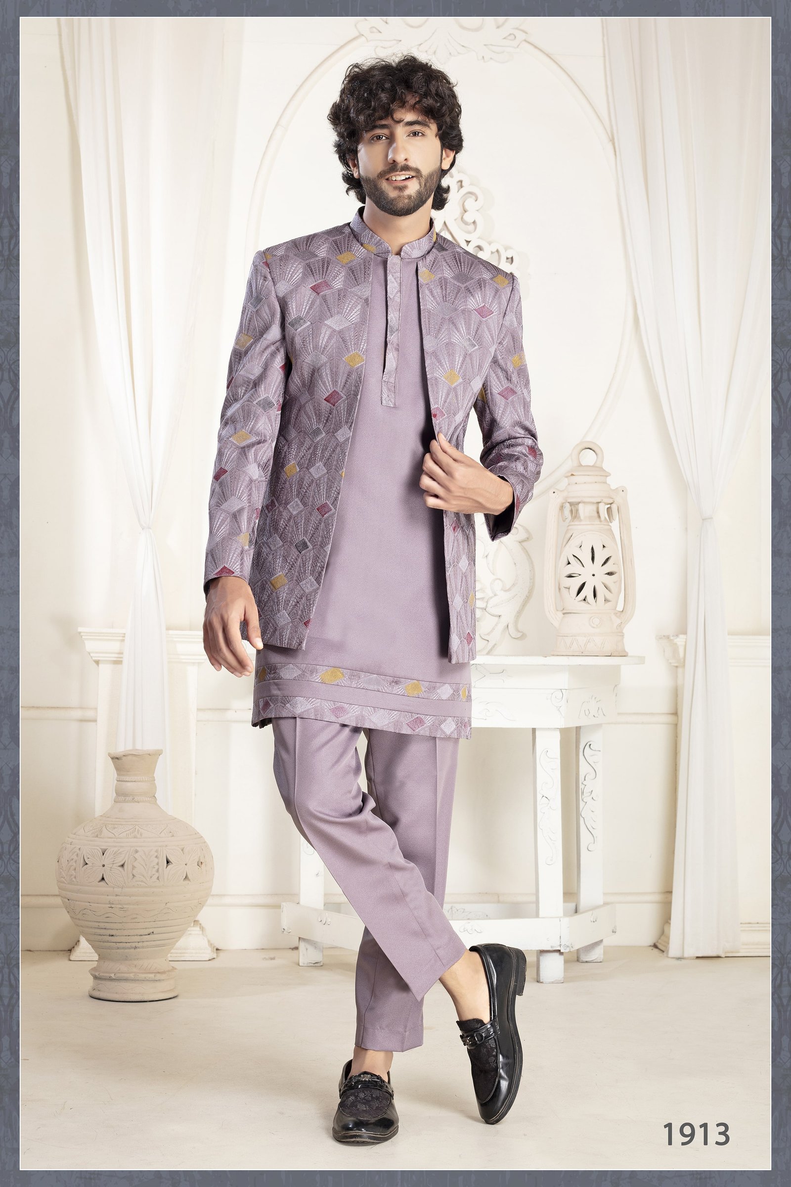 Designer Short Pattern Wedding Indowestern For Men