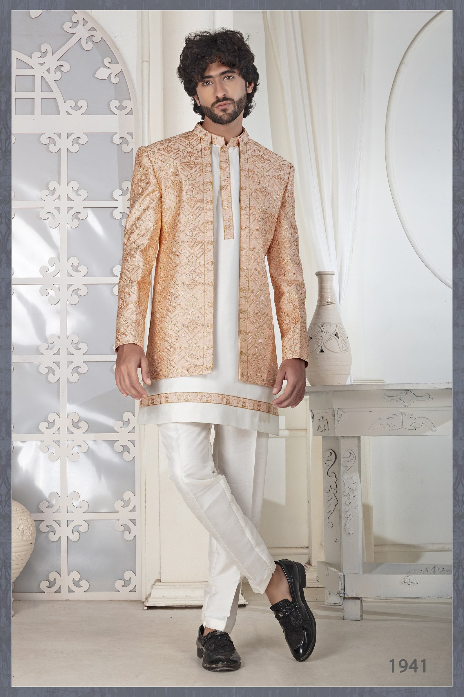 Designer Short Pattern Wedding Indowestern For Men