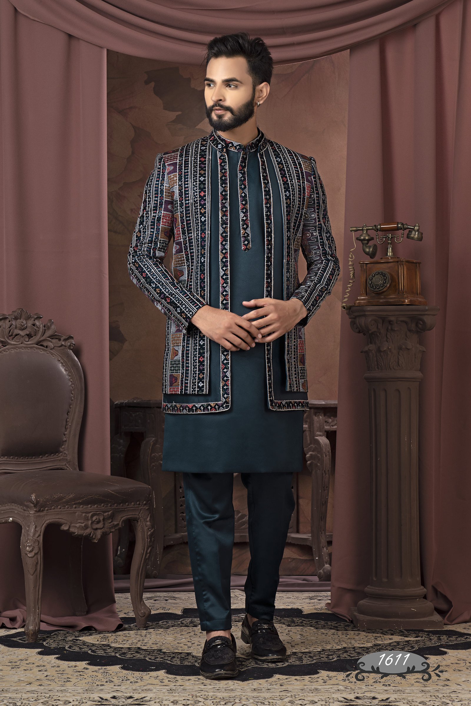 Designer Multicolor Embroidered Work Indo Western For Wedding