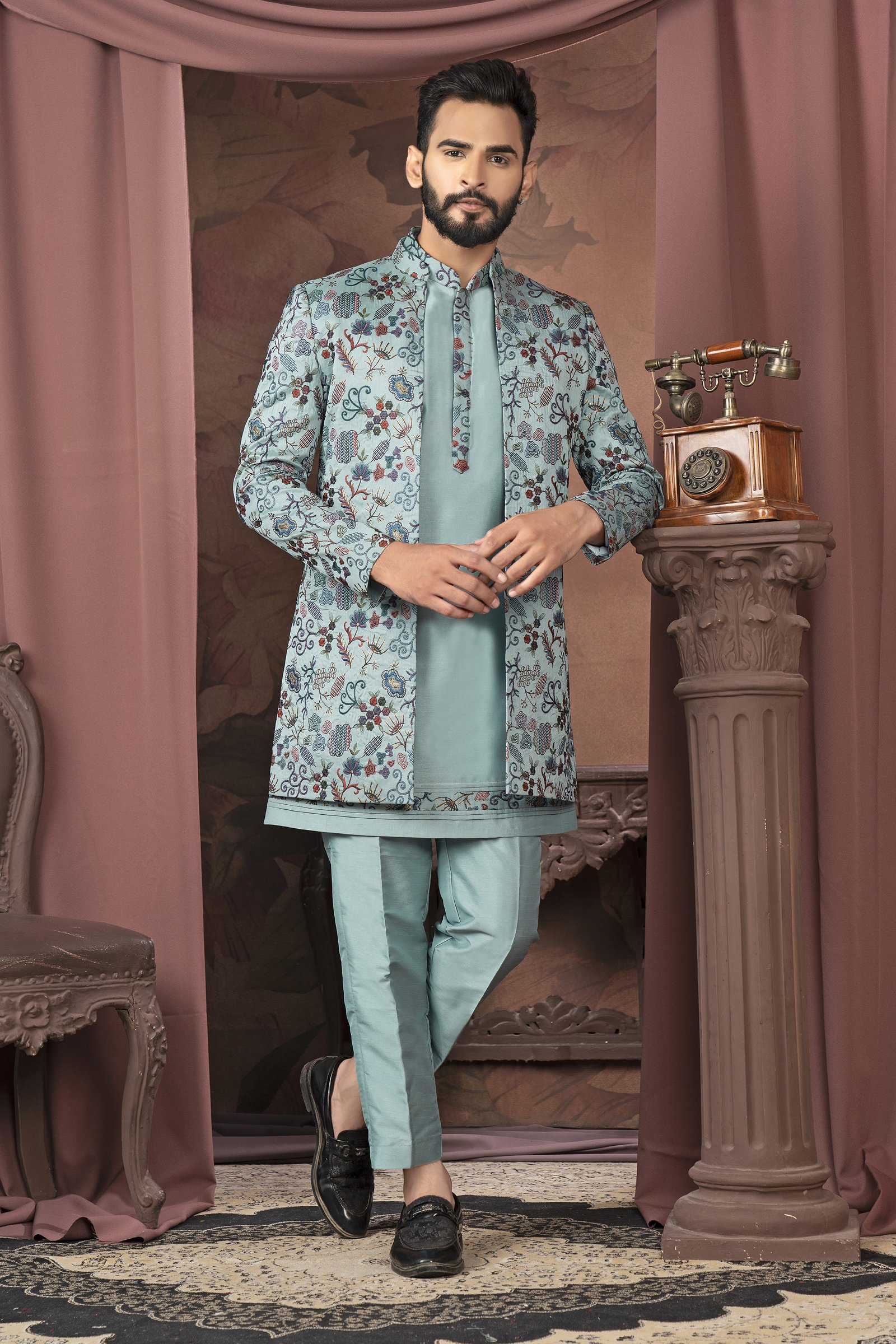 Designer Short Pattern Wedding Indowestern For Men