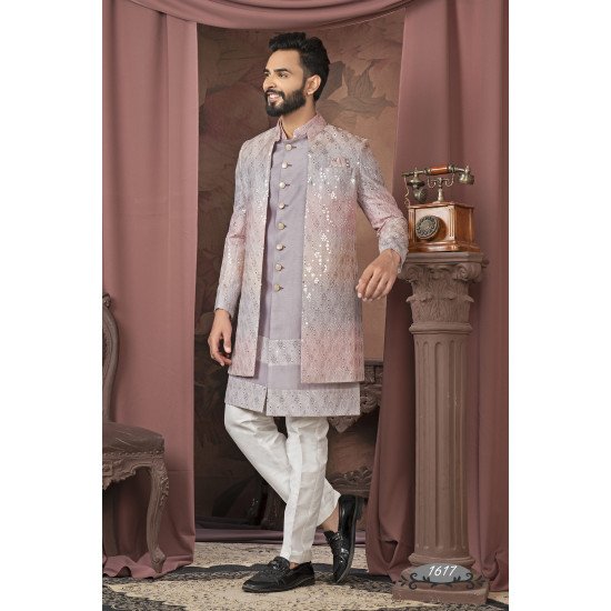 Designer Onion Pink Sequence  Work Short Pattern Indowestern