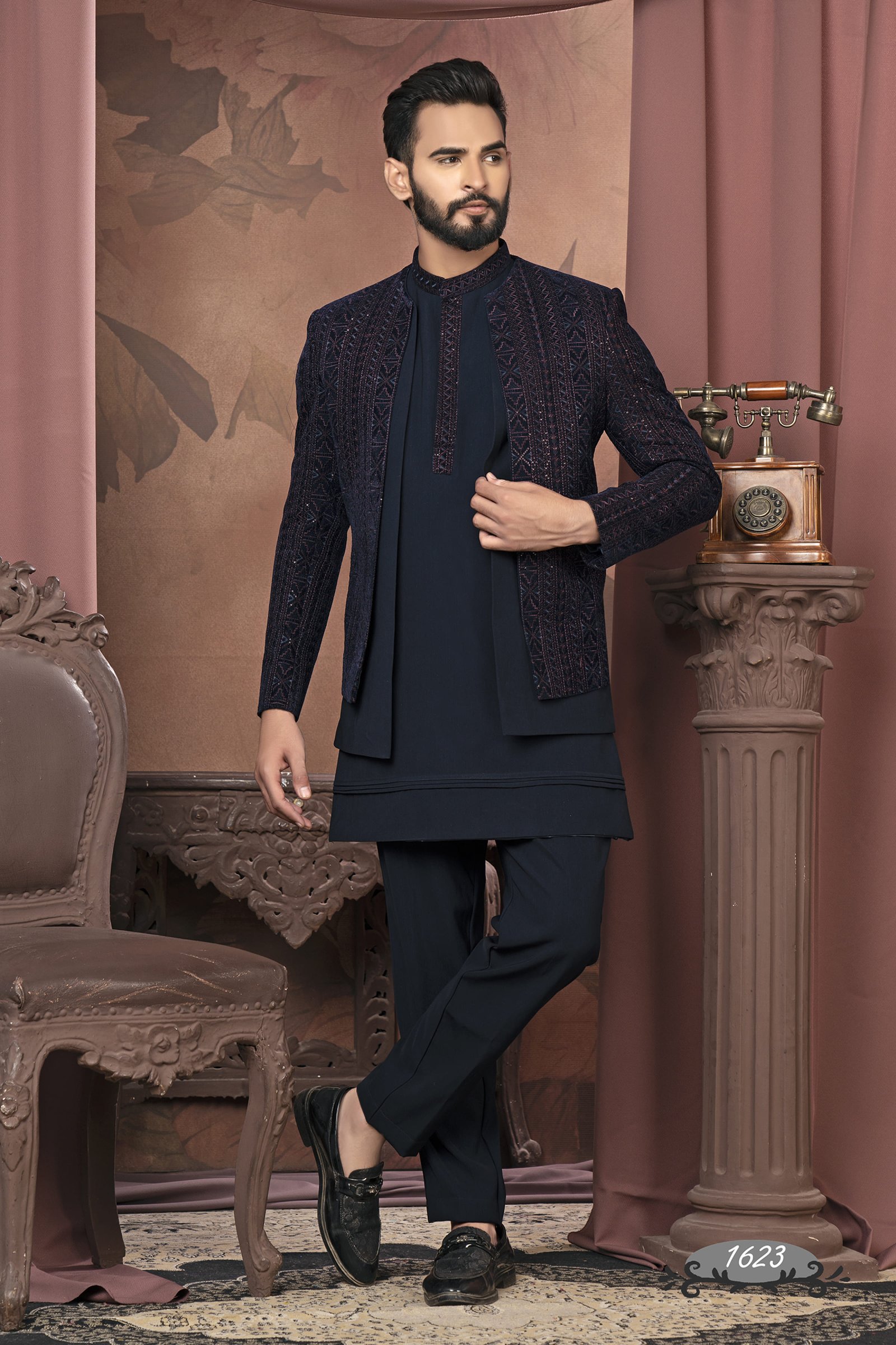 Designer Three Layer Embroidered IndoWestern