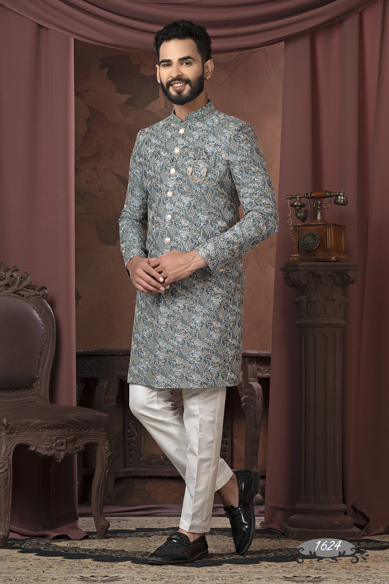 Self Print Indowestern For Men