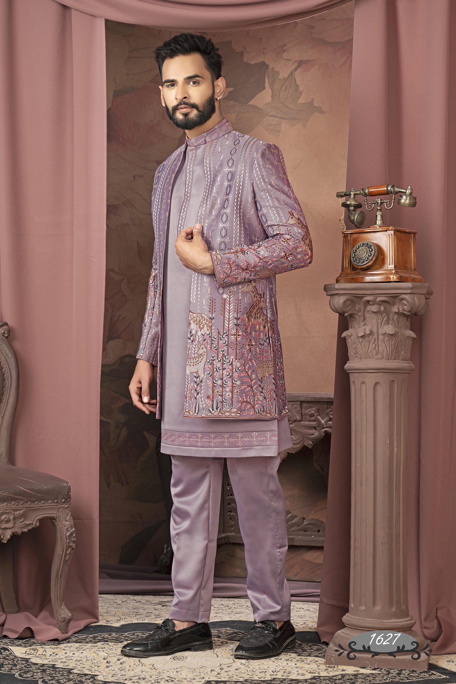 Designer Motif Embroidered Double Pattern Indo For Men