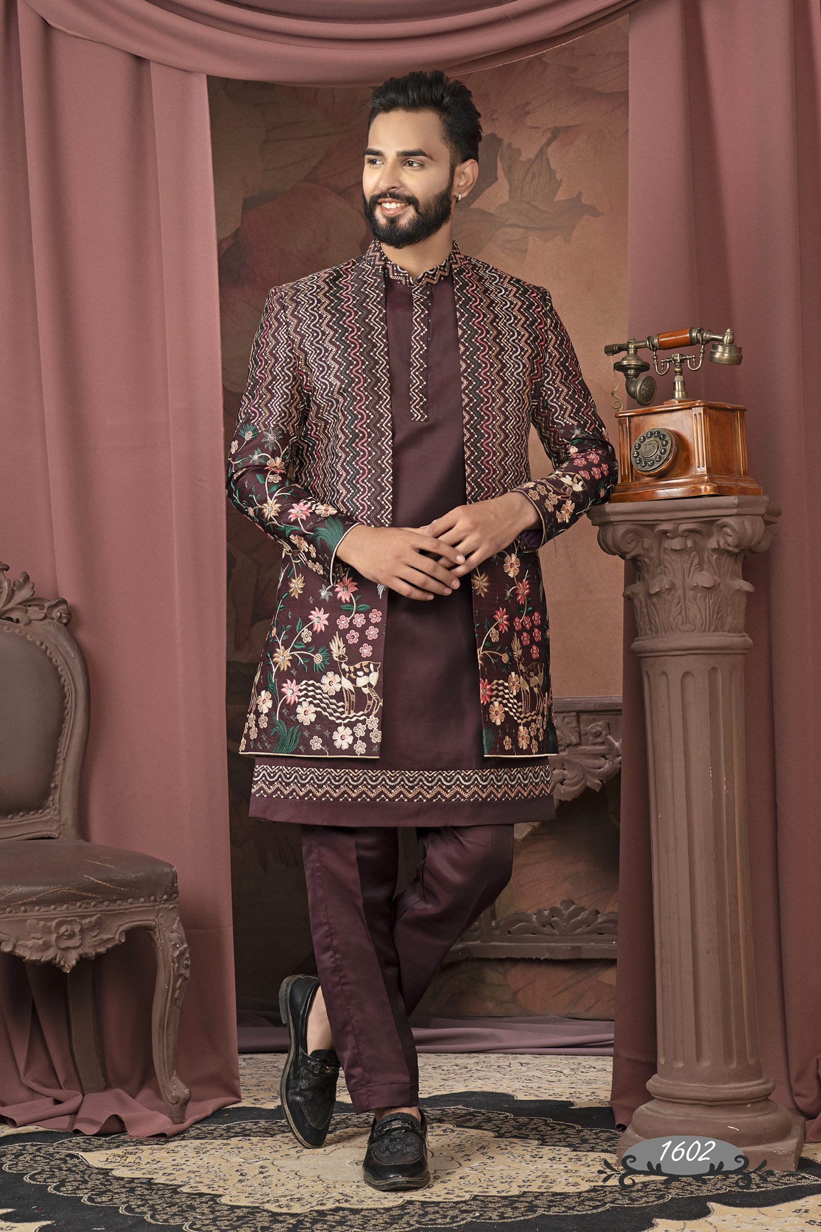 Designer Motif Embroidered Short Pattern Indo For Men