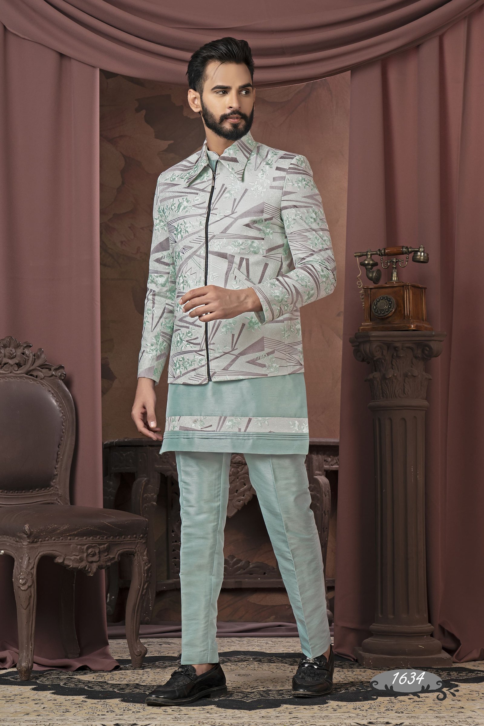 Designer Zip Pattern Indowestern For Wedding