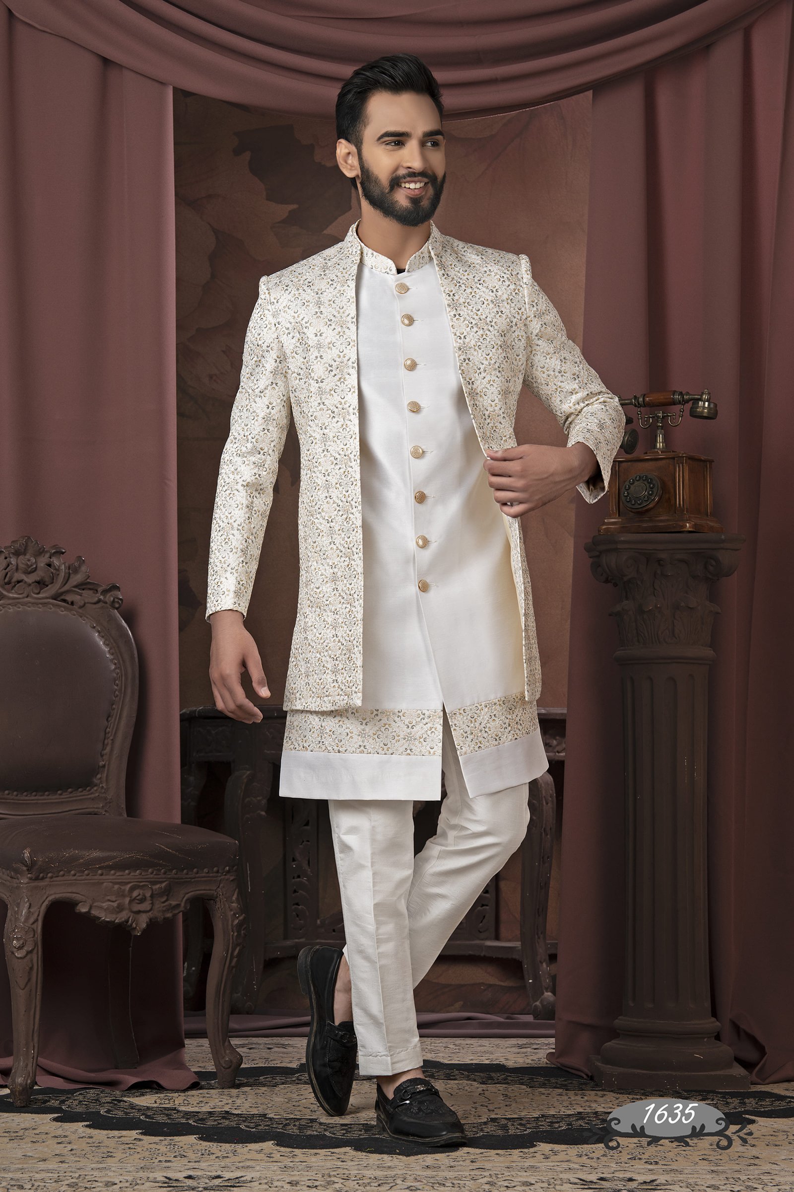 Cream Color Double Pattern Indo For Men