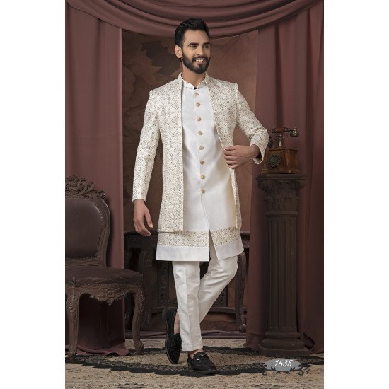 Cream Color Double Pattern Indo For Men
