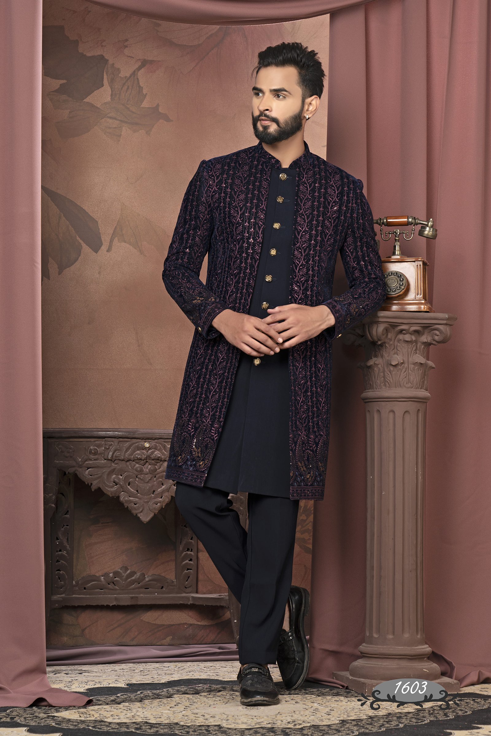 Designer Wine Color Embroidered Work Double Pattern Indo