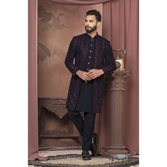 Designer Wine Color Embroidered Work Double Pattern Indo