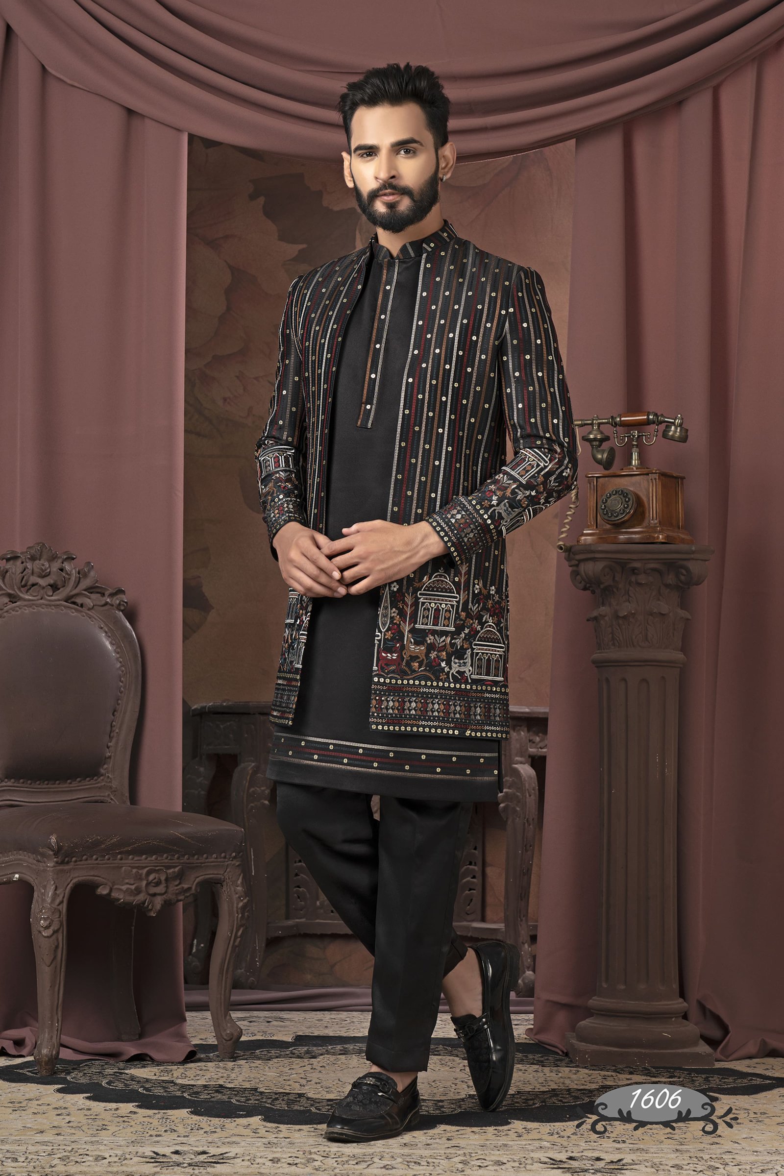 Double Pattern Black With Embroidered Work Indo