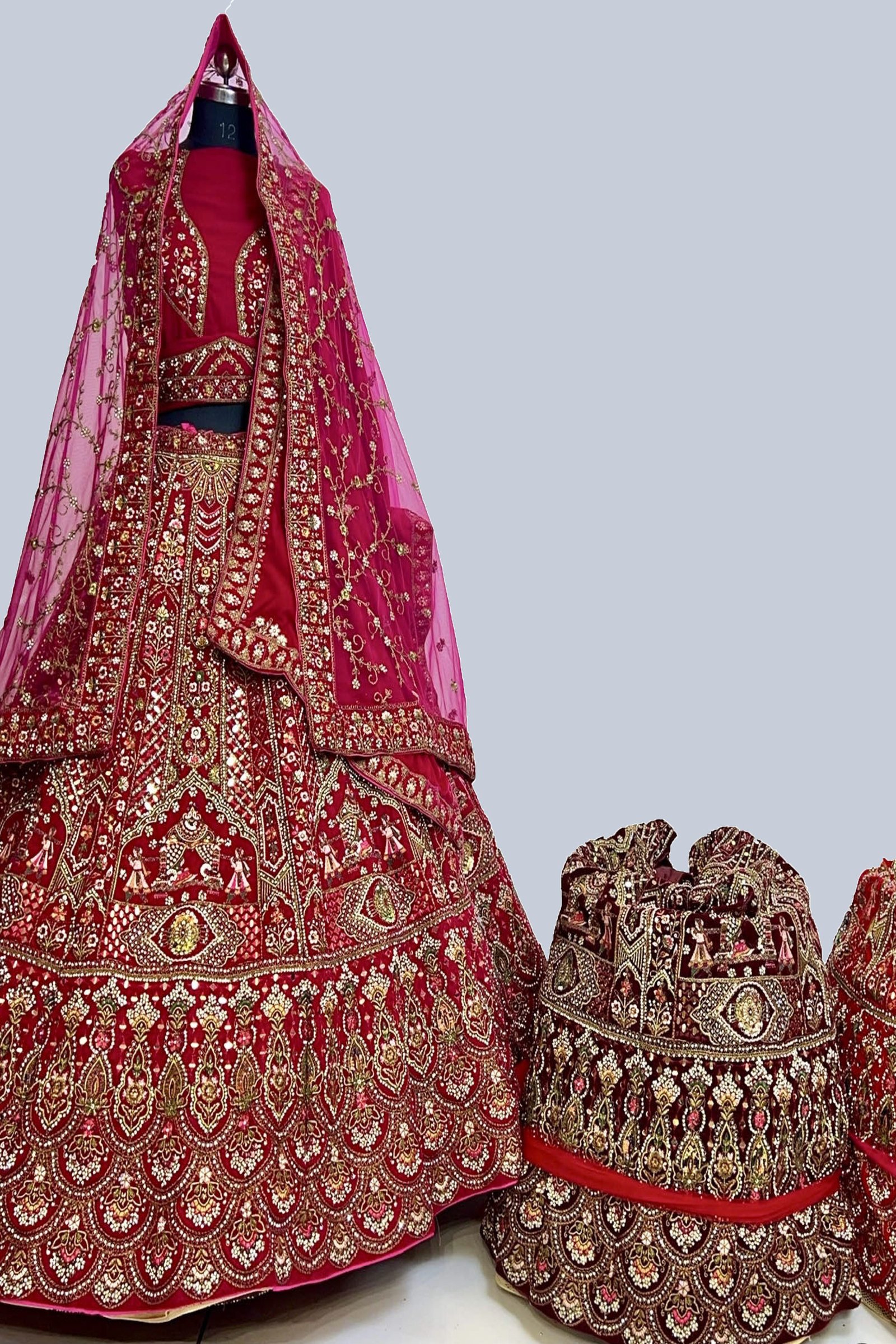 Designer Red Double Dupatta Bridal Lehenga 