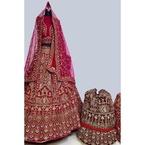 Designer Red Double Dupatta Bridal Lehenga 