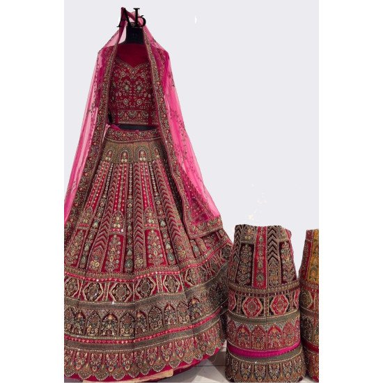 Designer Rani Color Handwork Sherwani For Bride