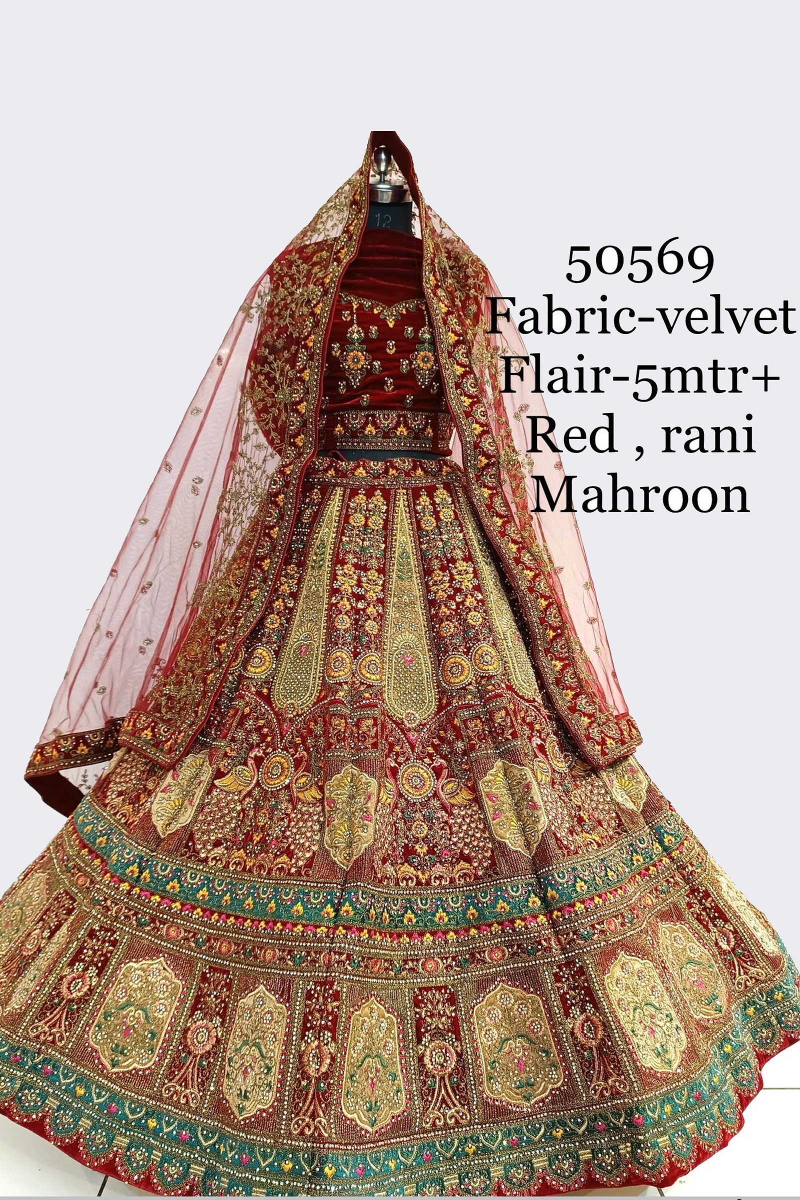 Designer Velvet Fabric Mehroon Embroidery And Stone Work Bridal Lehenga