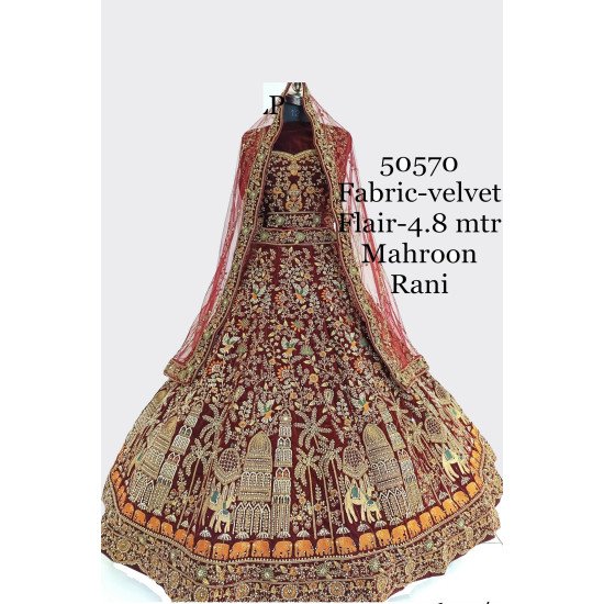 Designer Stone Work Mehroon Color Wedding Lehenga For Bride