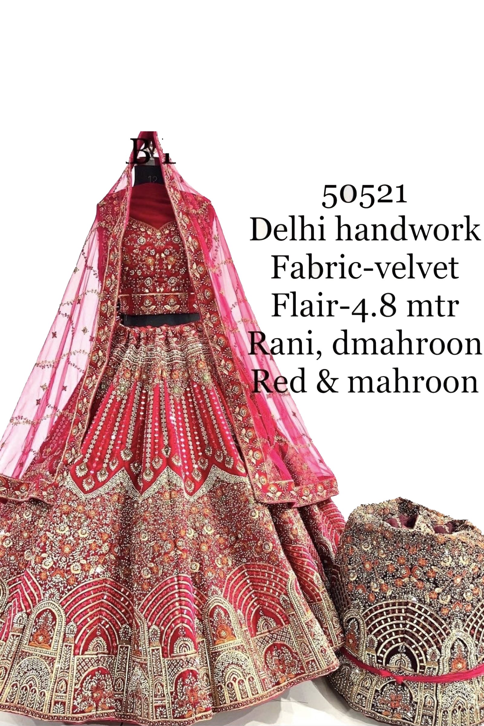 Designer Rani Color Handwork Lehenga For Bride