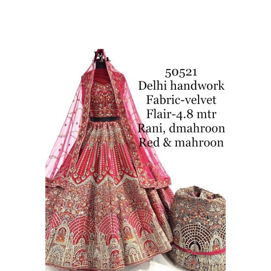 Designer Rani Color Handwork Lehenga For Bride