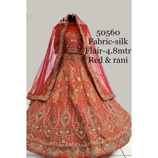 Designer Red Motif & Stone Work Bridal Lehenga