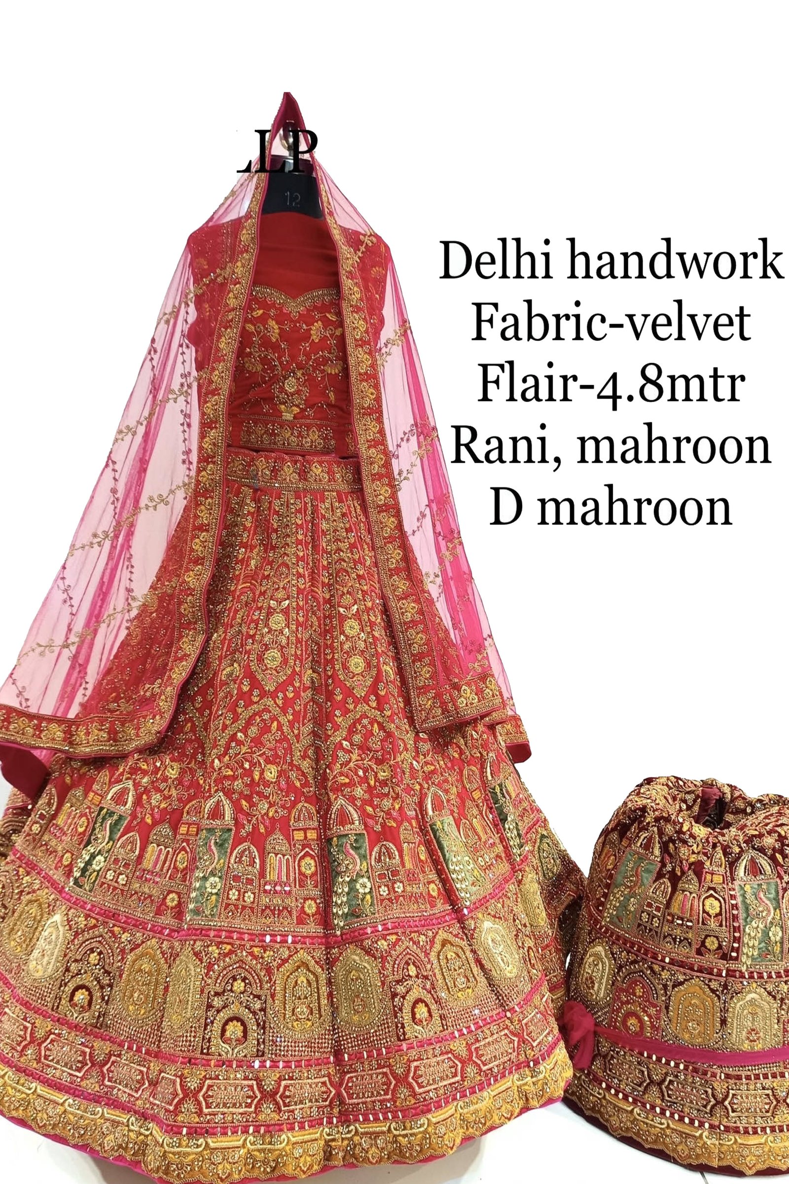 Designer Rani Colored Embroidery & Handwork Lehenga For Bride