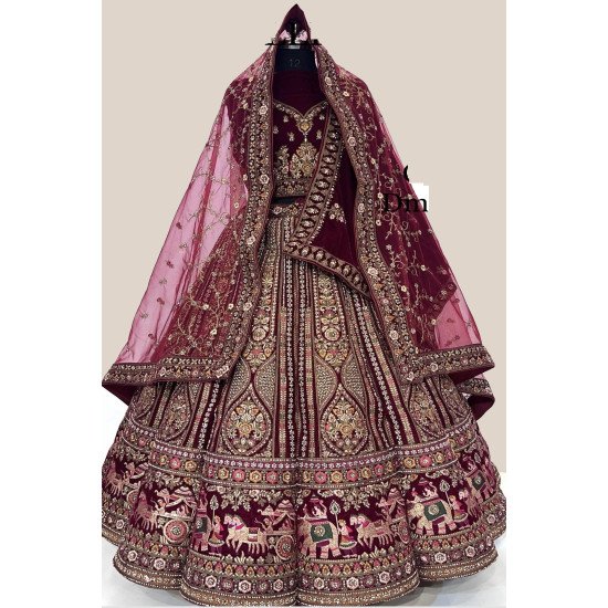 Designer Cherry Handwork Birdal Lehenga For Wedding